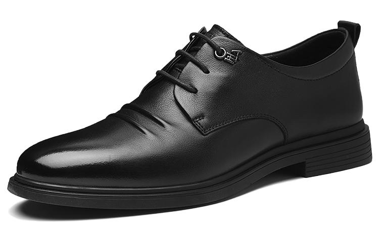 

Мужские туфли HLA черные на низком каблуке, черные [с функцией увеличения роста]