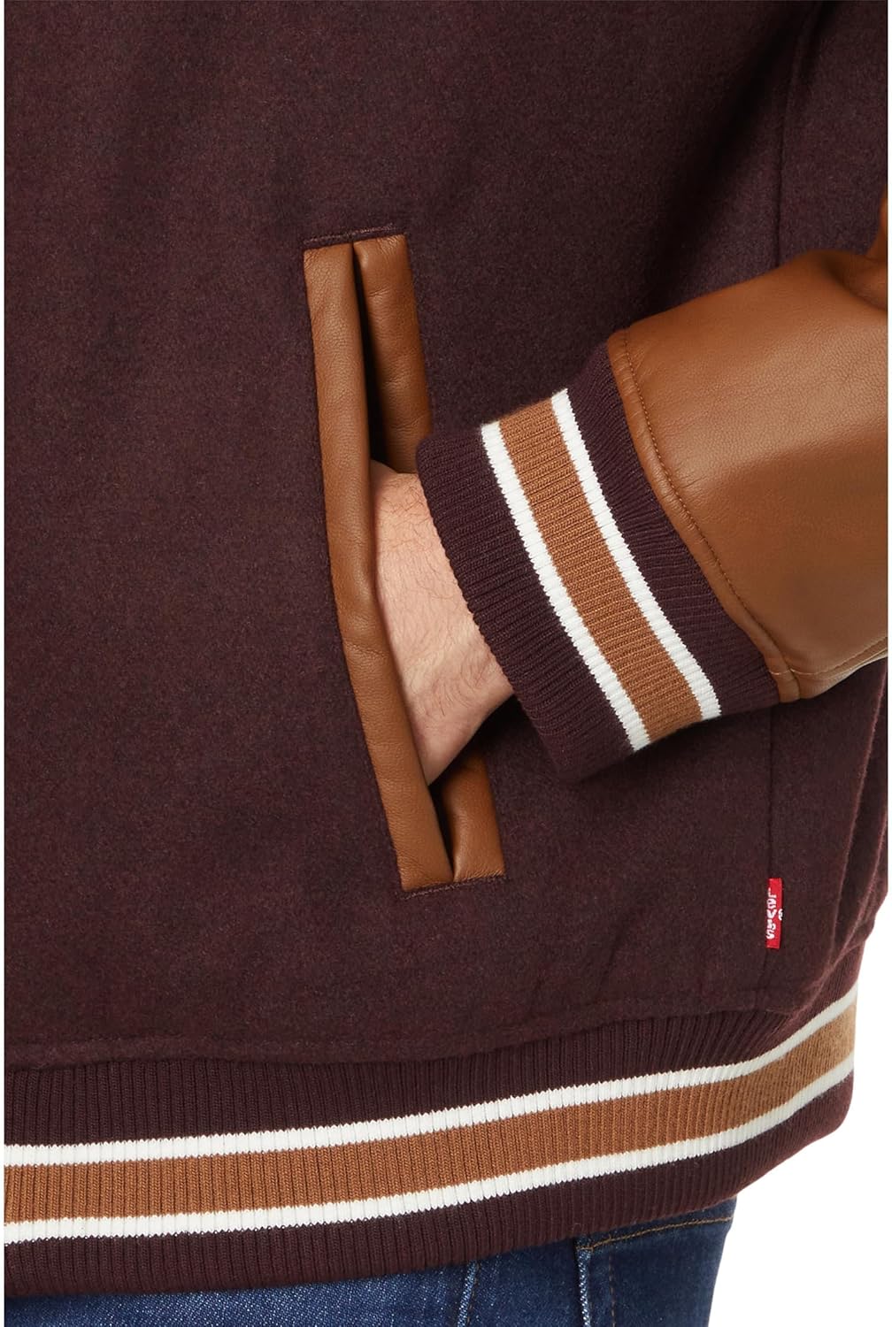 Мужская университетская куртка Levi's Letterman смешанной расцветки, Black Faux Shearling — фото 3