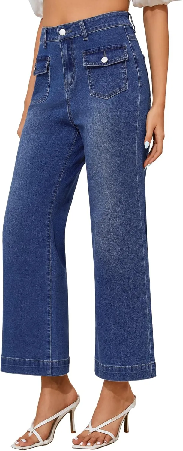 

Женские джинсы Mid-Rise Cropped Flare с широкой штаниной и Stretch AMPOSH