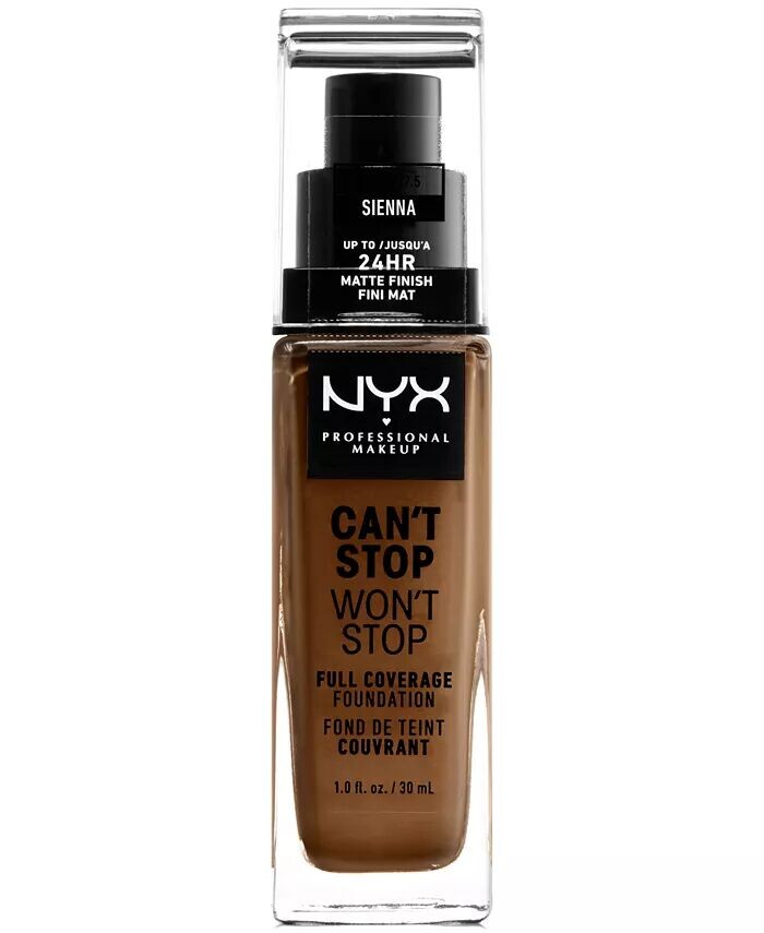 

Can’t Stop Won’t Stop Full Coverage Foundation, 1 унция Nyx Professional Makeup, цвет 17.5 Sienna (medium deep/neutral undertone)