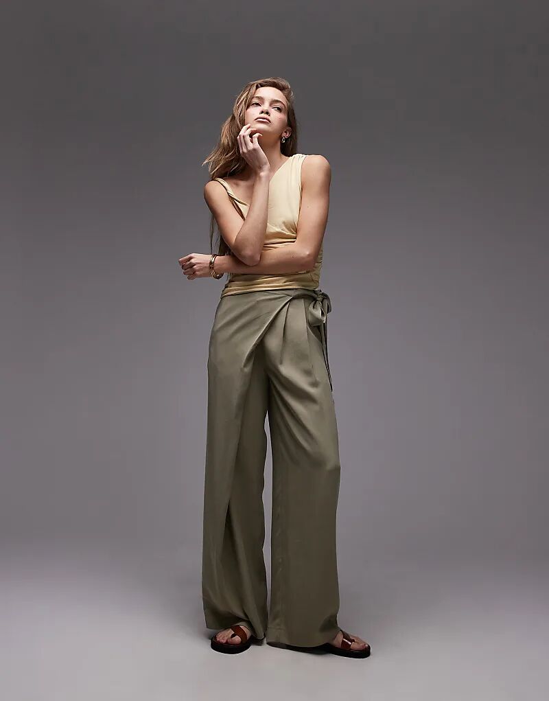 

Брюки ASOS DESIGN из лиоцелла с запахом спереди цвета хаки