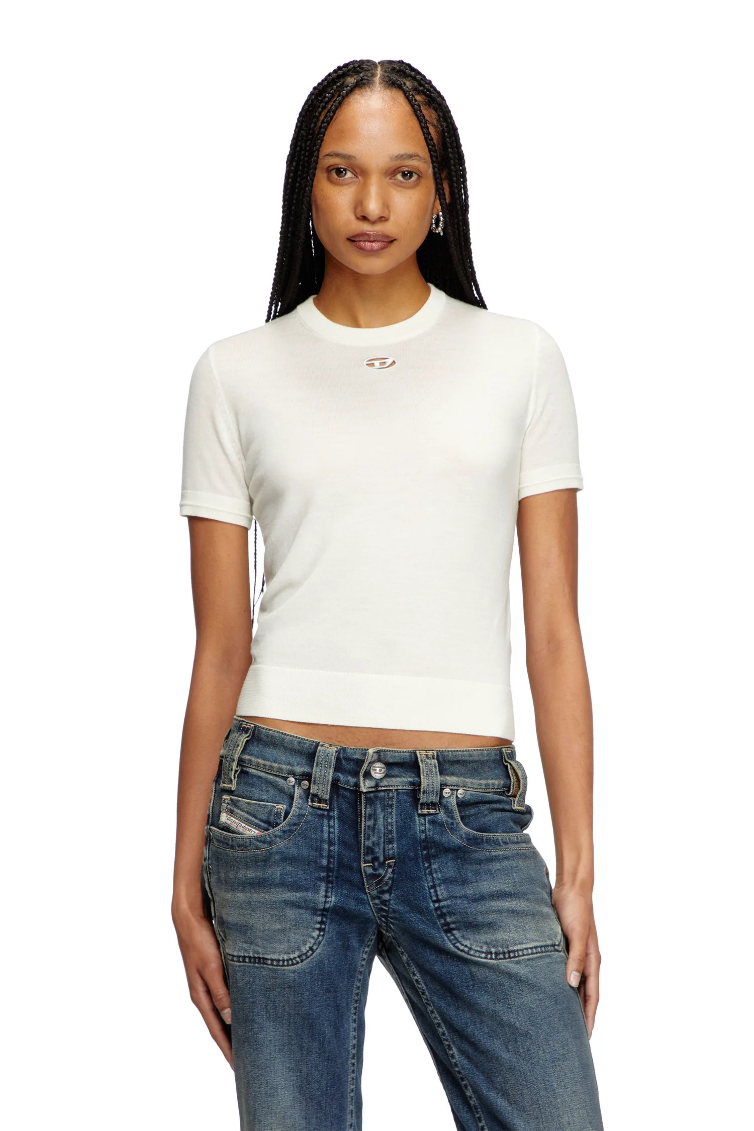 Женский трикотажный пуловер с коротким рукавом, фасон M. Diesel, white