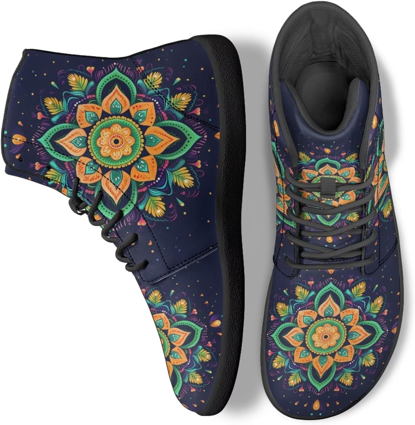 

Кроссовки Boho Mandala с цветочным узором для женщин и мужчин, с высоким верхом из PU кожи, для работы и ходьбы Ecaestolph, синий