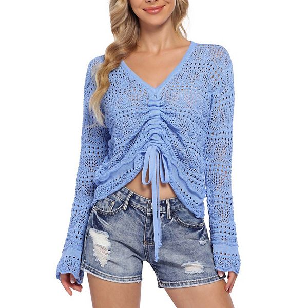 

Женский вязаный свитер с длинными рукавами и ажурной вязкой Seoria, Blue