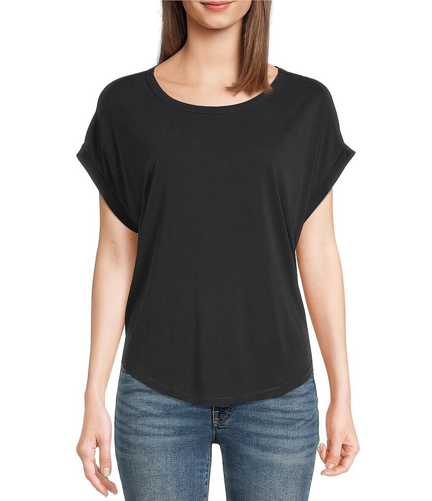 

Футболка Lucky Brand с круглым вырезом и короткими рукавами с напуском и круглым подолом, черный