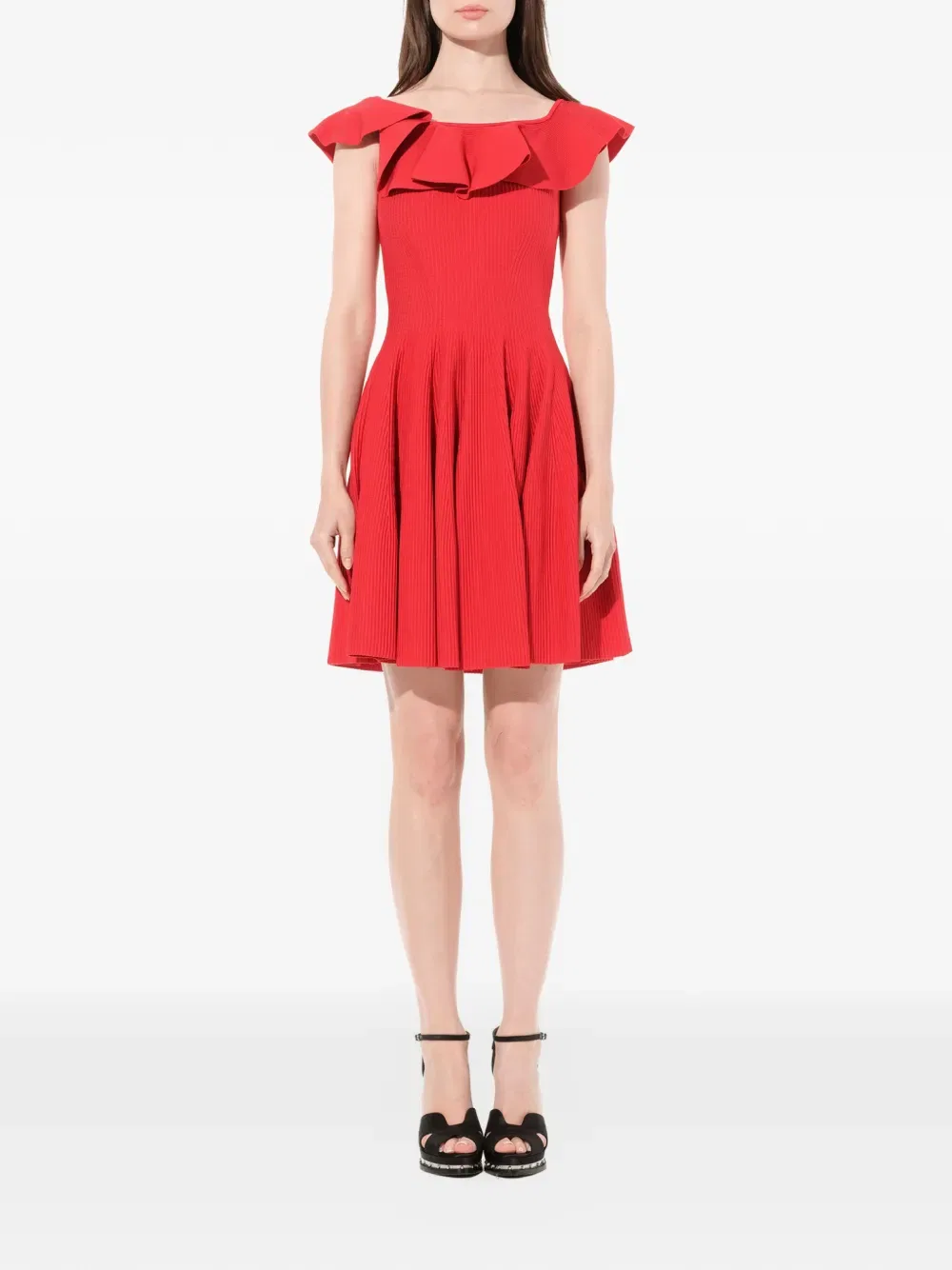 Мини-Платье с оборками и расклешенной юбкой Alexander Mcqueen, красный