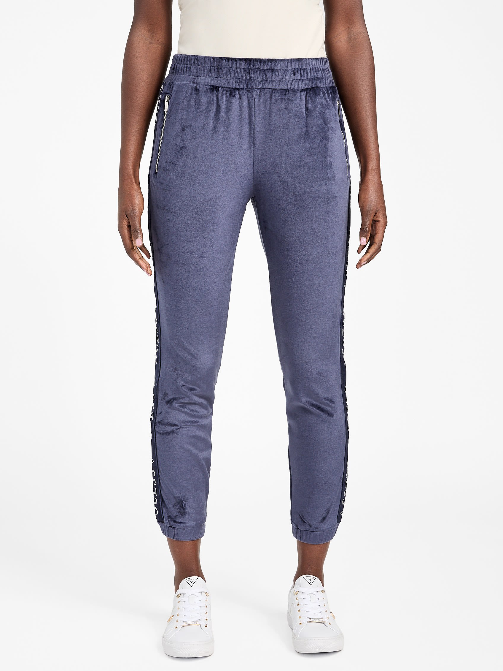 

Велюровые спортивные брюки Eco Janess с логотипом и лентой Guess Factory, цвет nocturnal navy