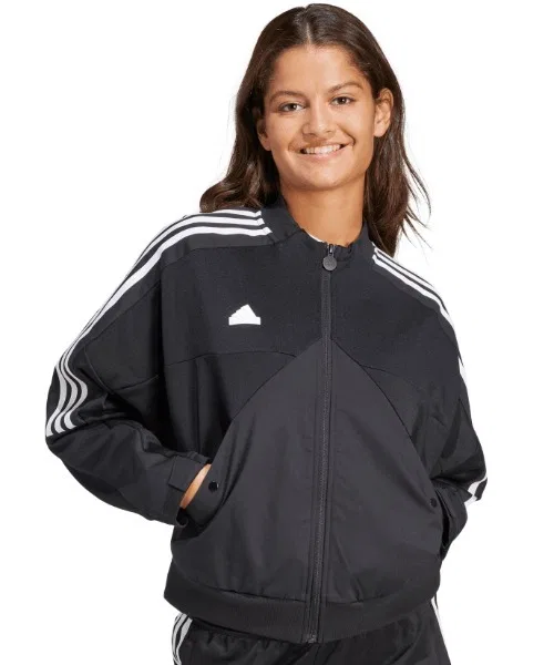 Трек-куртка женская adidas Tiro из смесовых материалов, чёрная
