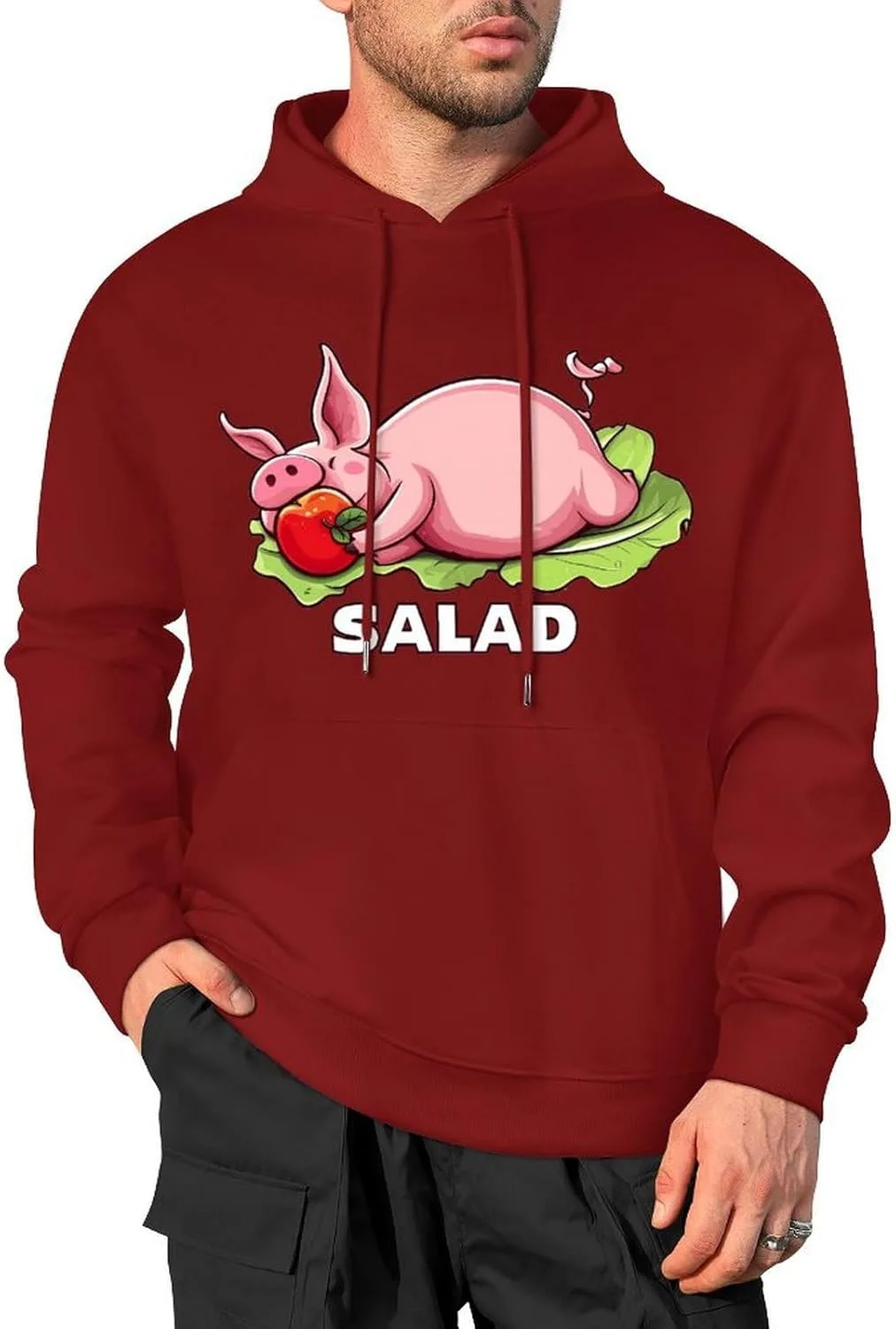 Толстовка Funny Salad с капюшоном для мужчин, хлопковый пуловер с карманом Generic, темно-багровый