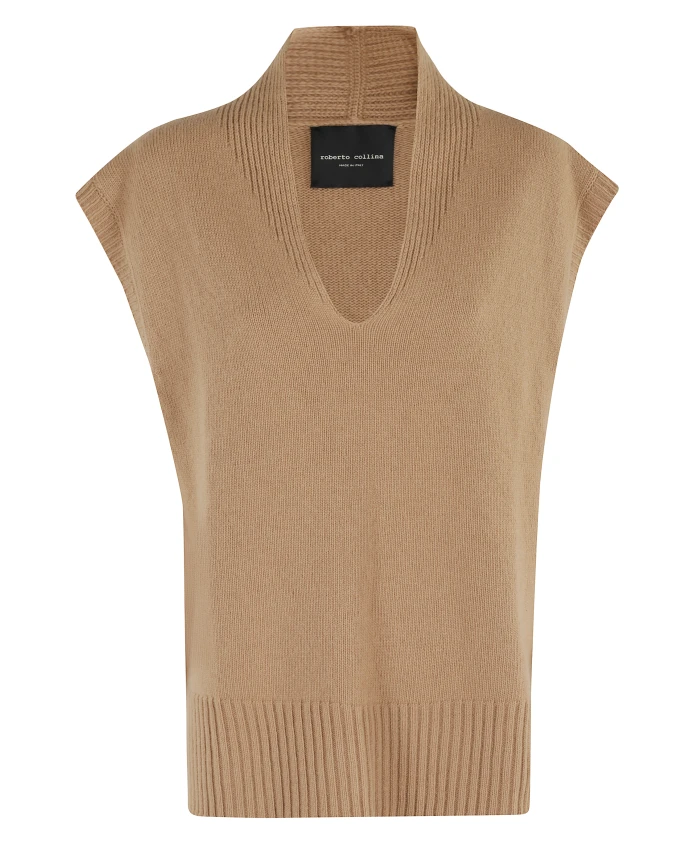 

Свободный жилет верблюжьего цвета с V-образным вырезом Roberto Collina, коричневый