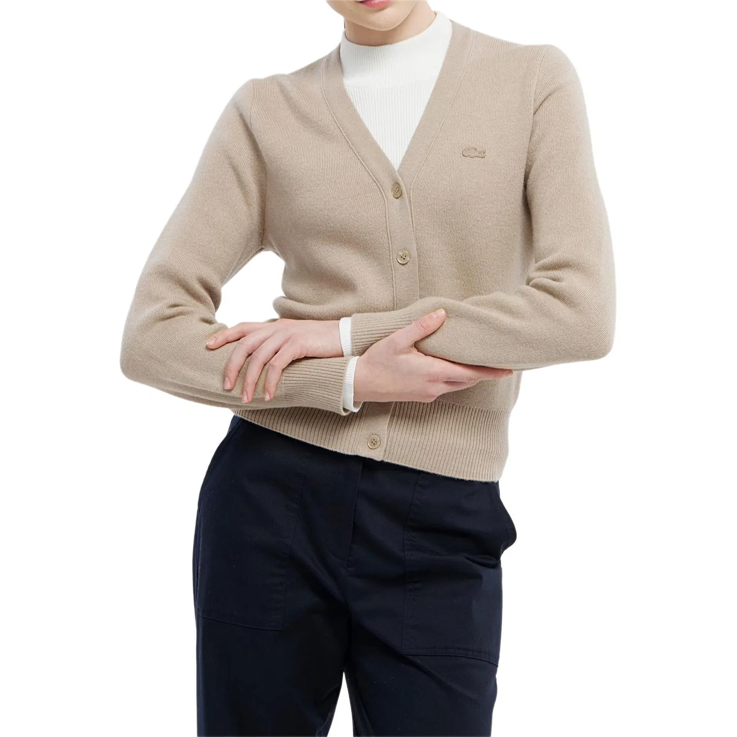 Свитер женский LACOSTE Moderate, V-образный вырез, 02S/Milk Coffee — фото 3