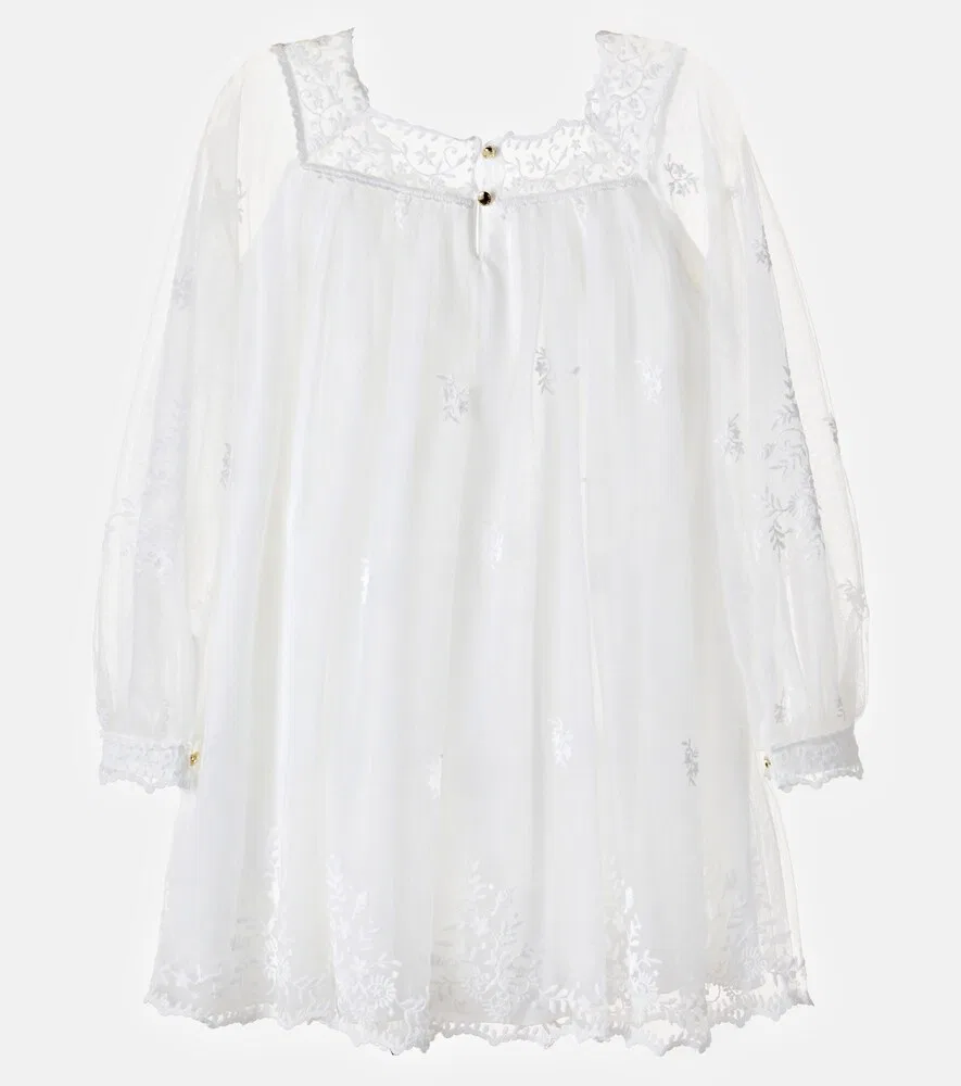Платье из вышитого тюля Chloé Kids, белый — фото 2