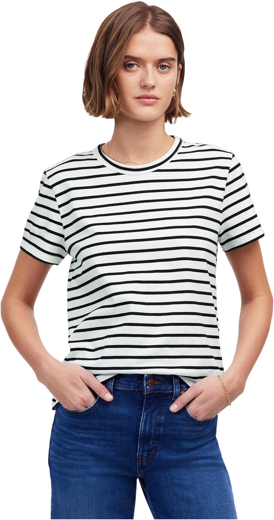 

Футболка Madewell Cotton Perfect Crewneck Tee Stripe, белый