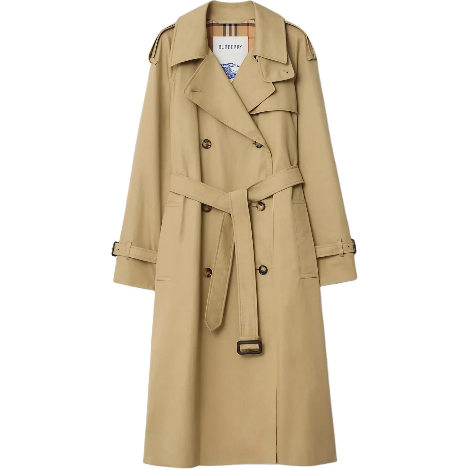 Тренч Burberry двубортный с поясом, бежевый