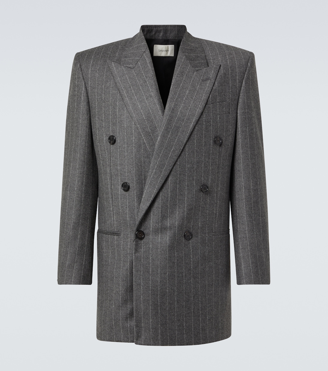 

Приталенный шерстяной пиджак с кашемиром в тонкую полоску Saint Laurent, Gris Craie