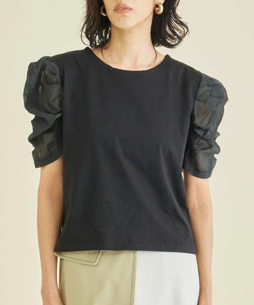 

Футболка с прозрачными присборенными рукавами Settimissimo, черный