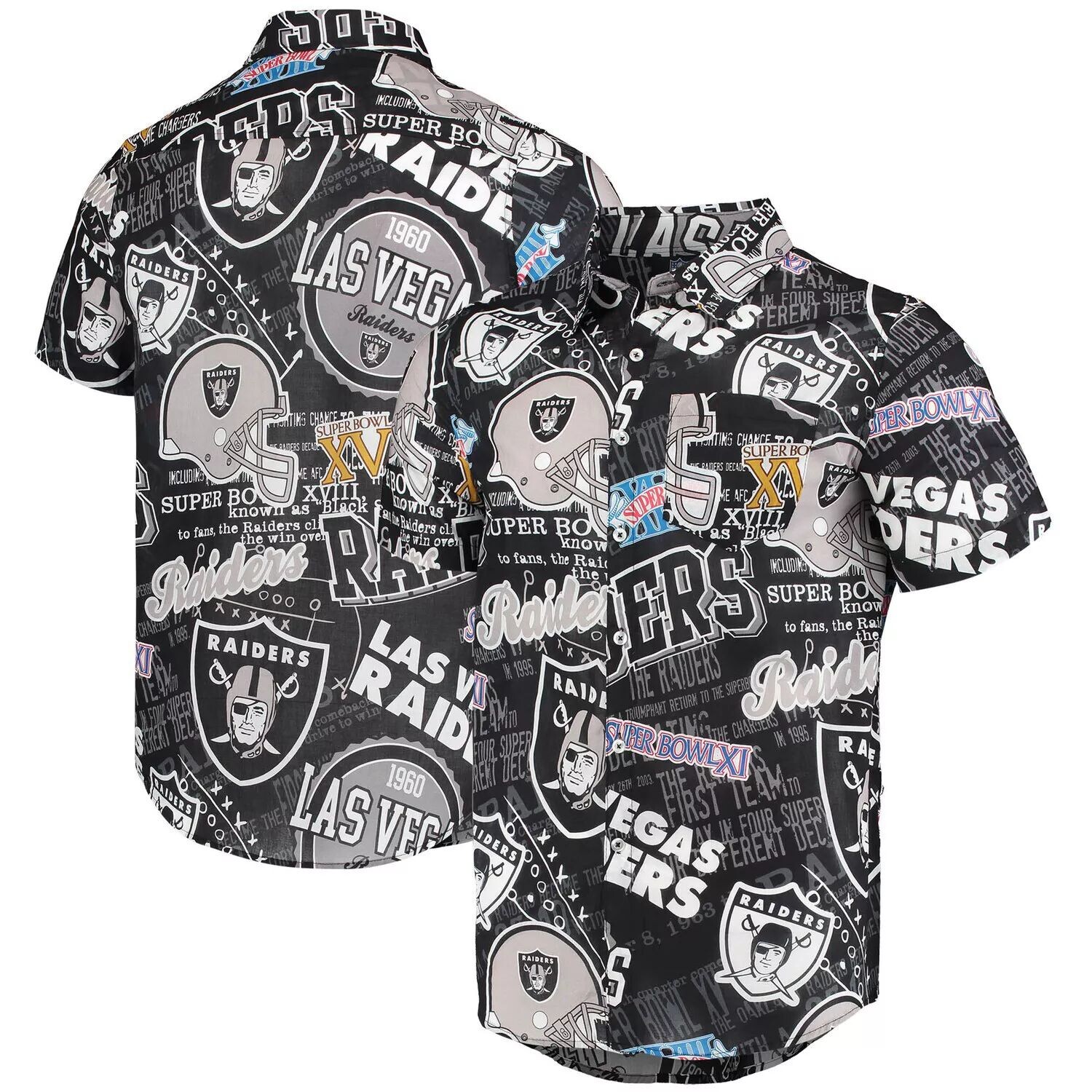 

Черная мужская рубашка на пуговицах с тематической тематикой FOCO Las Vegas Raiders