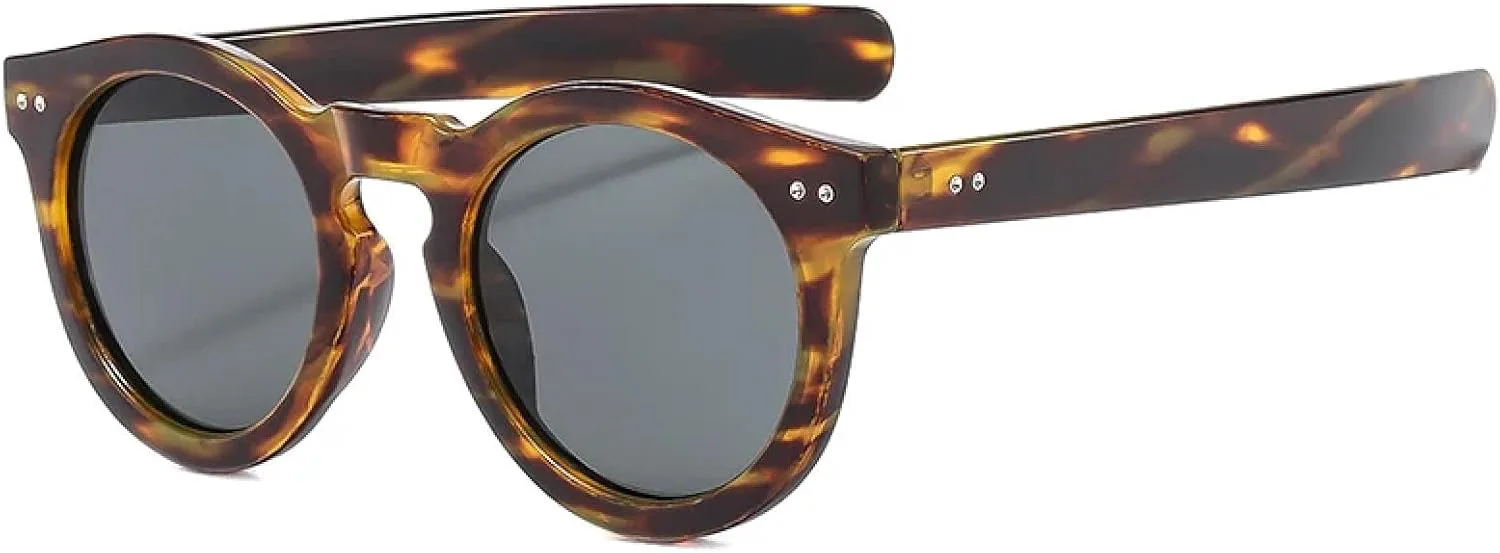 

Модные маленькие овальные солнцезащитные очки для женщин с защитой от УФ-излучения UV400, в стиле ретро, ​​с заклепками, для мужчин HHZZYVY, Leopard Grey