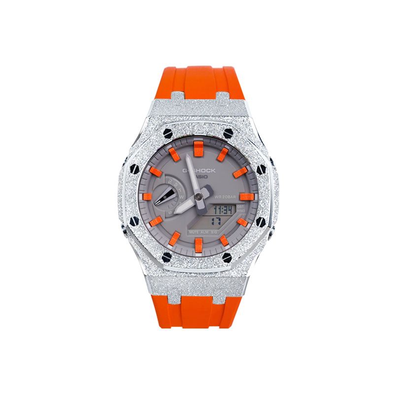 

CASIO Часы Unisex Liquid Crystal/Analog Dual Display Series 48.5mm Gray Watch, Orange Rhythm Gentle Breeze Silver Case Orange Strap