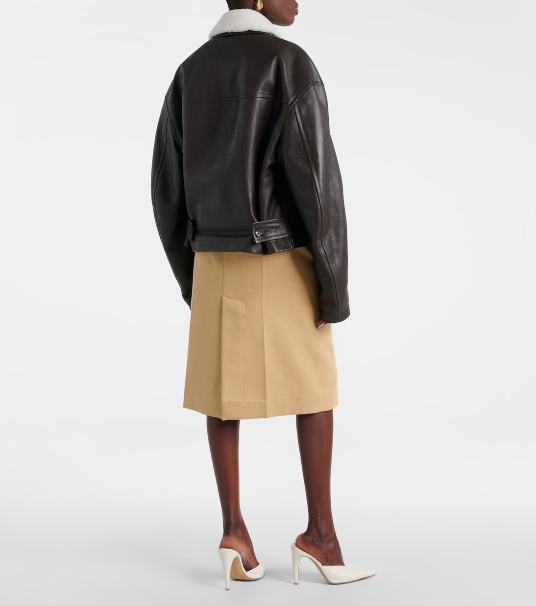 Кожаная куртка с отделкой из овчины Bottega Veneta, Fondant — фото 3