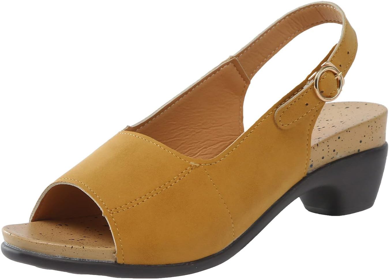 

Женские сандалии на низком массивном каблуке, открытый носок, ремешок с пряжкой на пятке, летние удобные элегантные сандалии на низком каблуке, противоскользящие повседневные дышащие обувь для ходьбы Generic, желтый