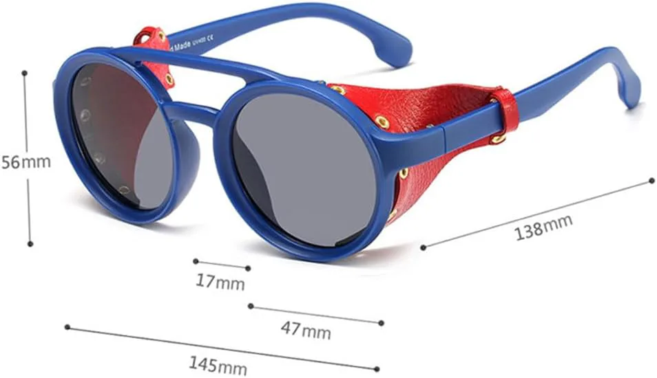 

Круглые солнцезащитные очки в стиле стимпанк для женщин и мужчин, винтажные кожаные солнцезащитные очки для женщин, очки с защитой от УФ-излучения UV400 MTZJH, 3