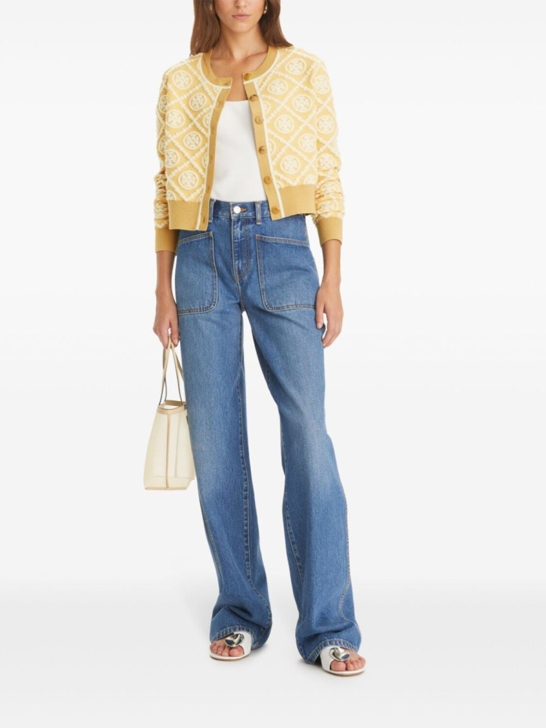 

Tory Burch кардиган из смесовой шерсти с Т-образным узором, нейтральный цвет