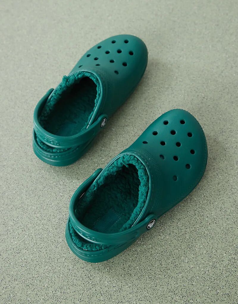 Сабо Crocs Unisex Classic на флисовой подкладке темно-изумрудно-зеленого цвета — фото 2