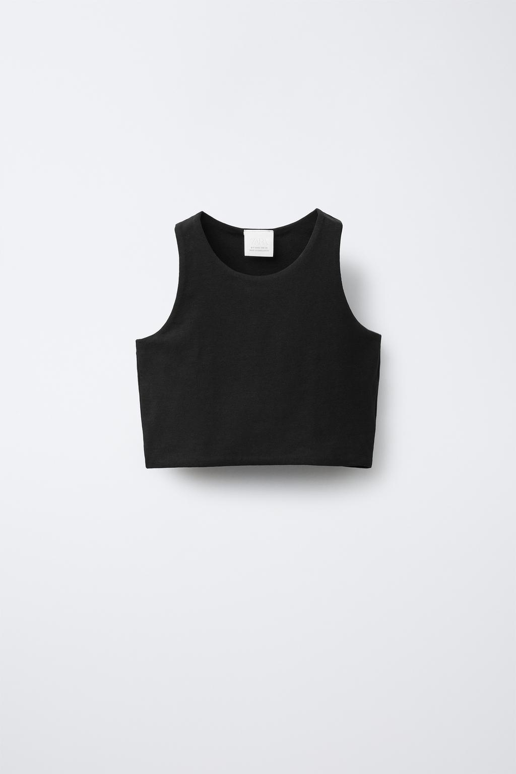 

Укороченный топ на бретельках ZARA, черный