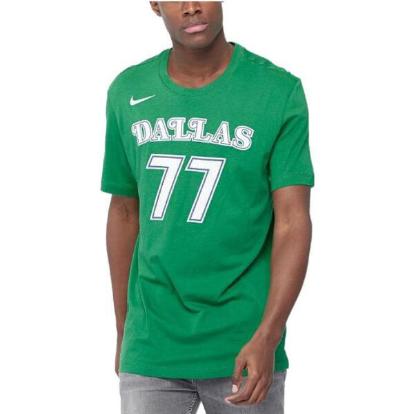 Футболка баскетбольные логотип круглый ворот короткий рукав dallas mavericks doncic № 77 Nike, зеленый — фото 3