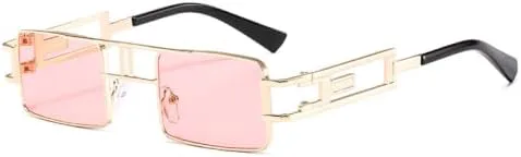 

Солнцезащитные очки прямоугольной формы 2027 года для женщин и мужчин, маленькие, черные, в стиле стимпанк, с защитой от ультрафиолета UV400 MTZJH, C7 Gold Pink