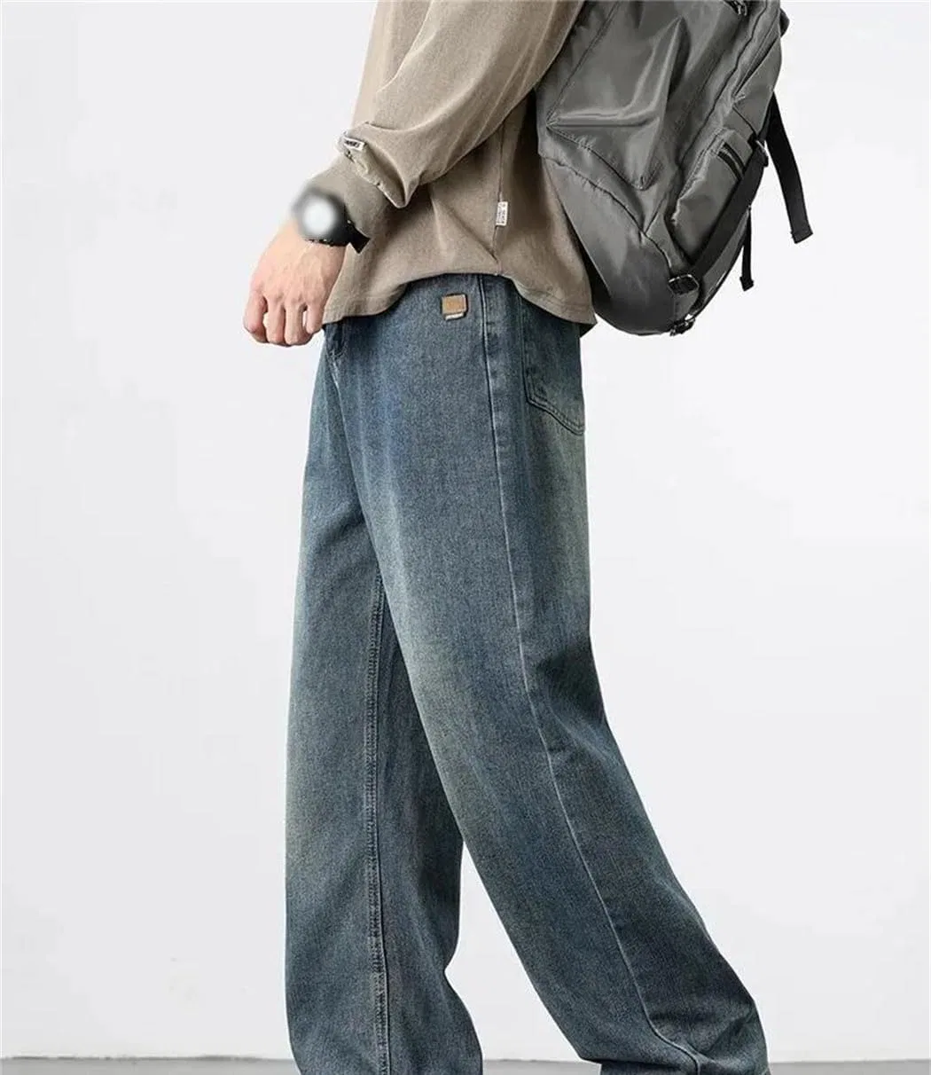 Джинсы свободные Men‘s Straight Jeans Korean Fashion Loose Wide Leg Denim Pants for Spring Autumn Casual Trousers Wear, 4 — фото 2