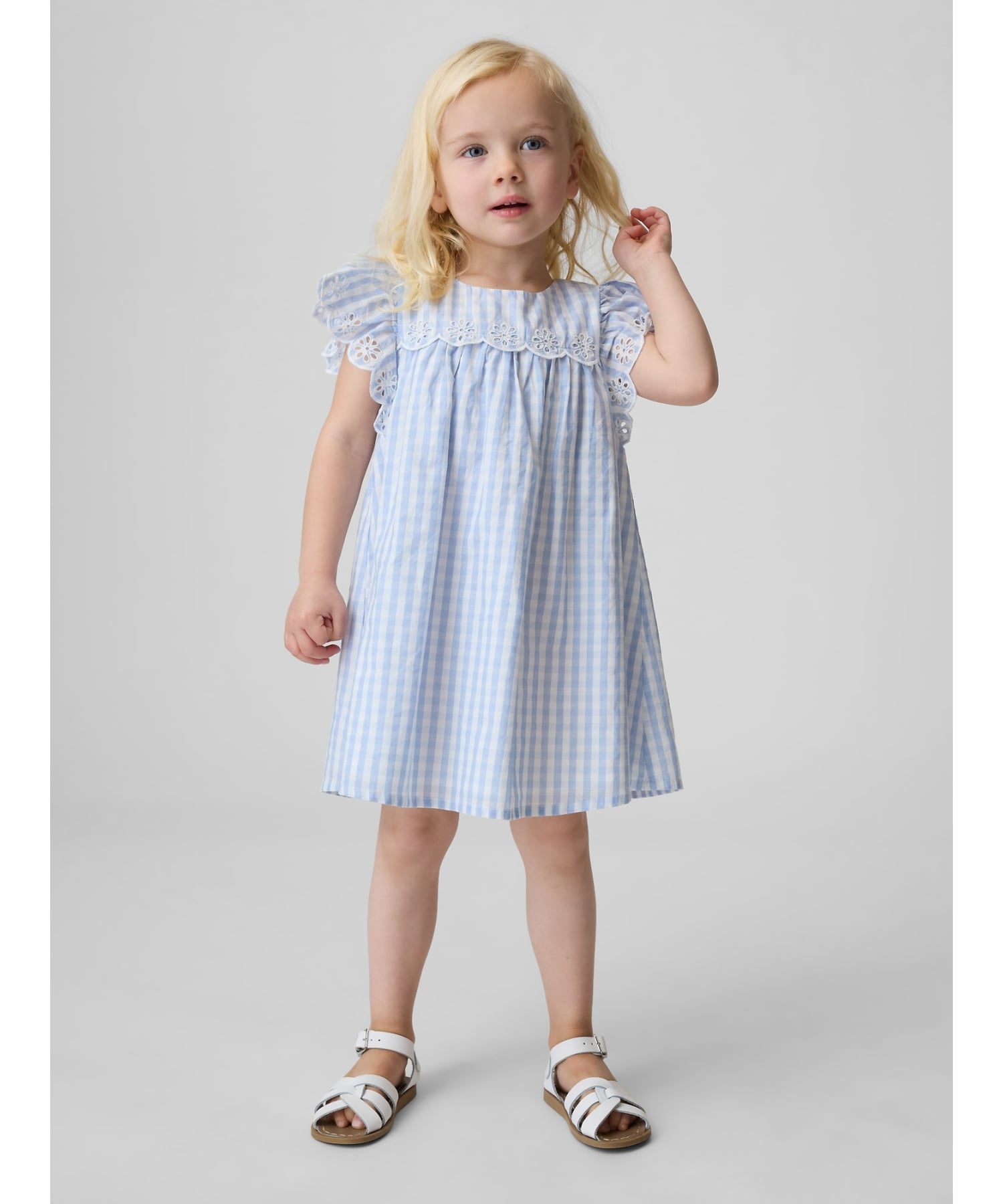 Платье в клетку с перфорацией (для малышей/младенцев) Gap, BLUE GINGHAM 685
