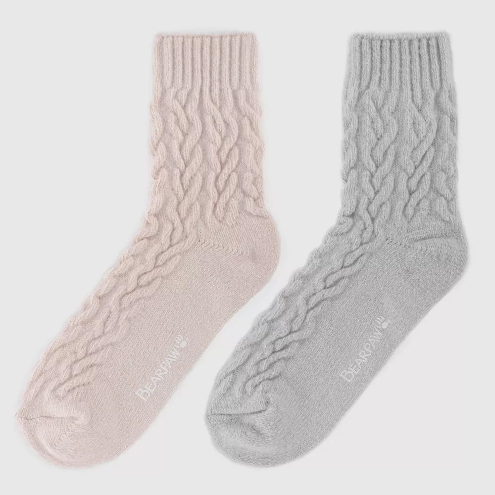 

Носки Bearpaw женские сверхмягкие с большими кабелем, 2 пары Bear Paw, цвет Gray/Pink