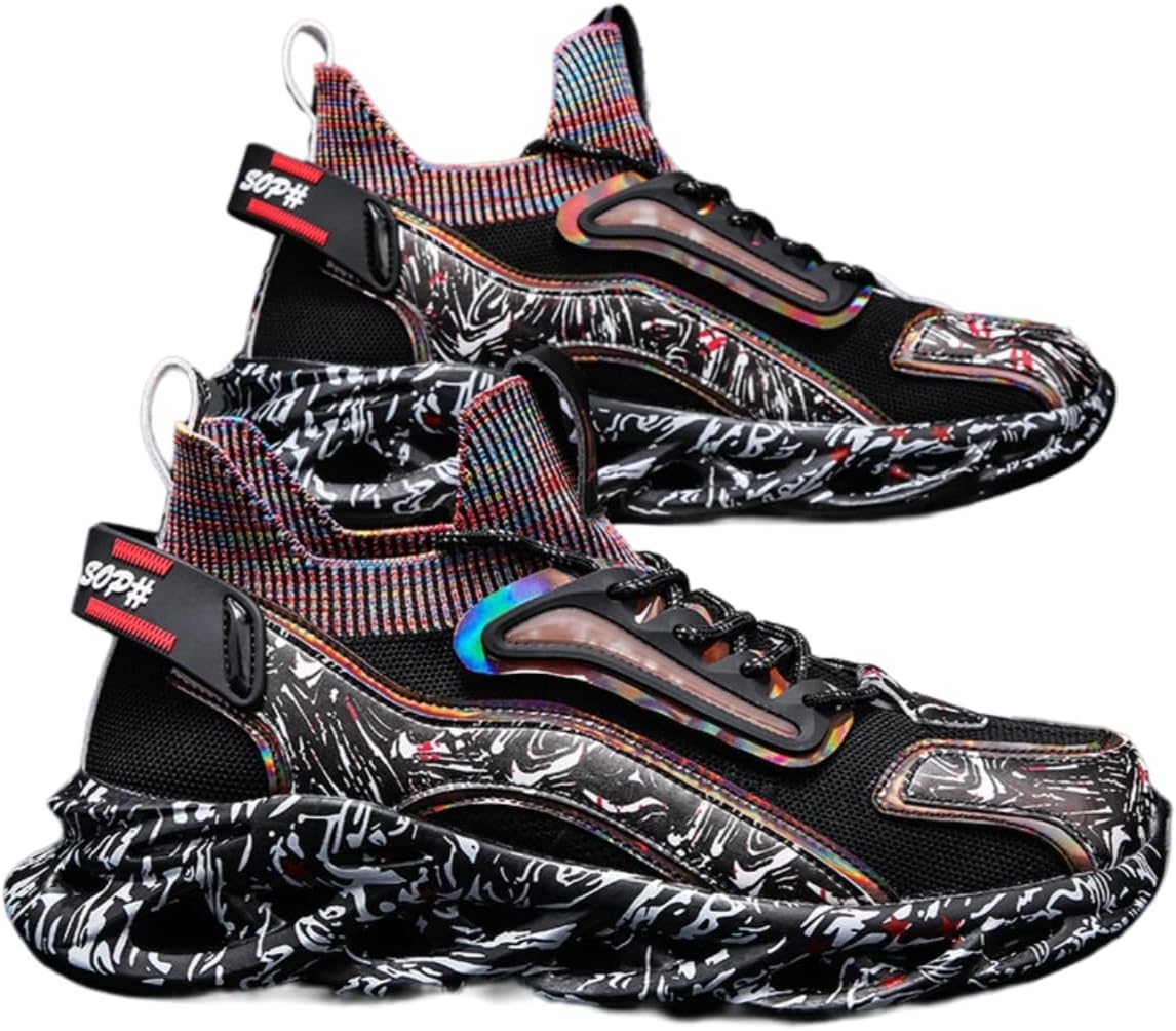 

Мужские кроссовки Men’s Blade Sole для бега с легкой подошвой, дышащим верхом из сетки, повседневные спортивные обувь для ходьбы, тренировок в спортзале и повседневной носки Zixcplaz, черный