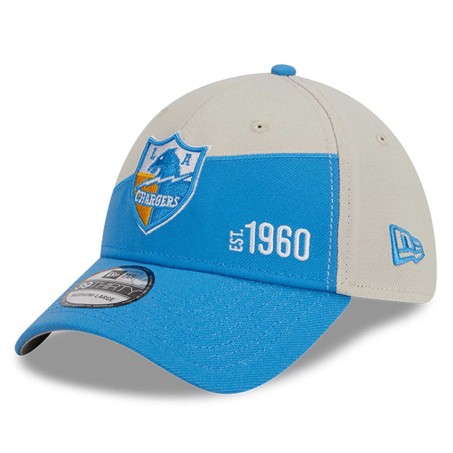 

Мужская кепка New Era кремово-пудрового цвета Los Angeles Chargers 2023 Sideline Historic 39THIRTY Flex Hat