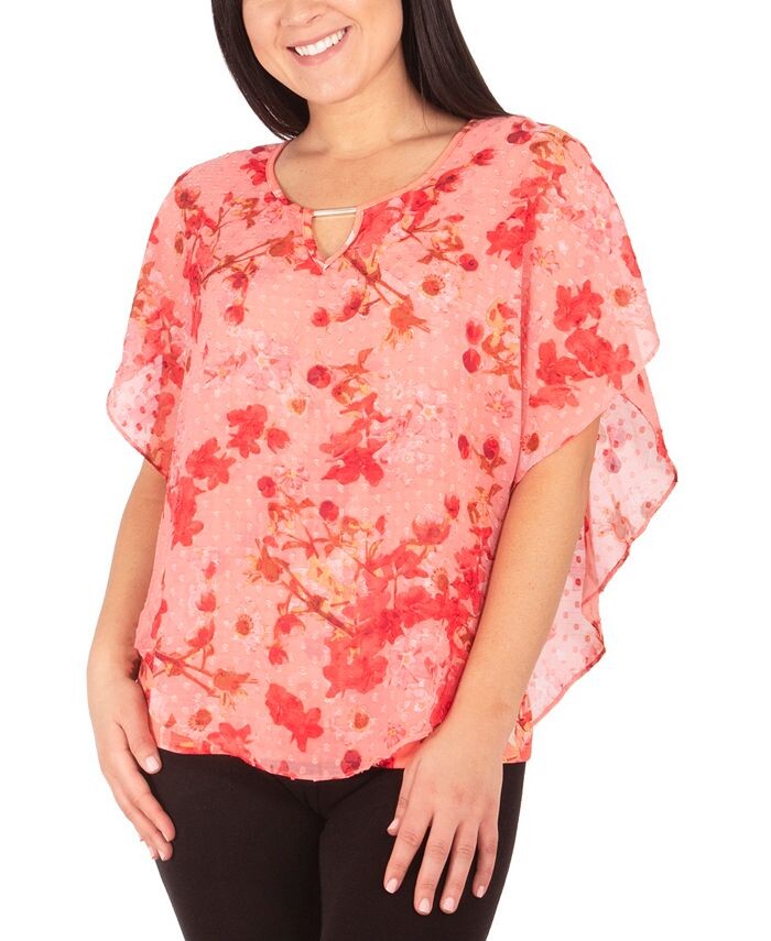 

Миниатюрный топ-пончо с вырезом «капля» NY Collection, цвет Coral Miniblossom
