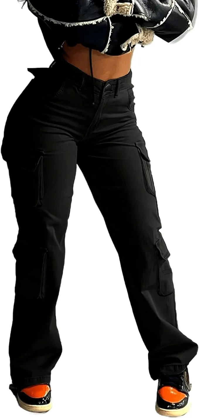 Женские джинсы карго мид-уэйст с растяжкой и широкими штанинами