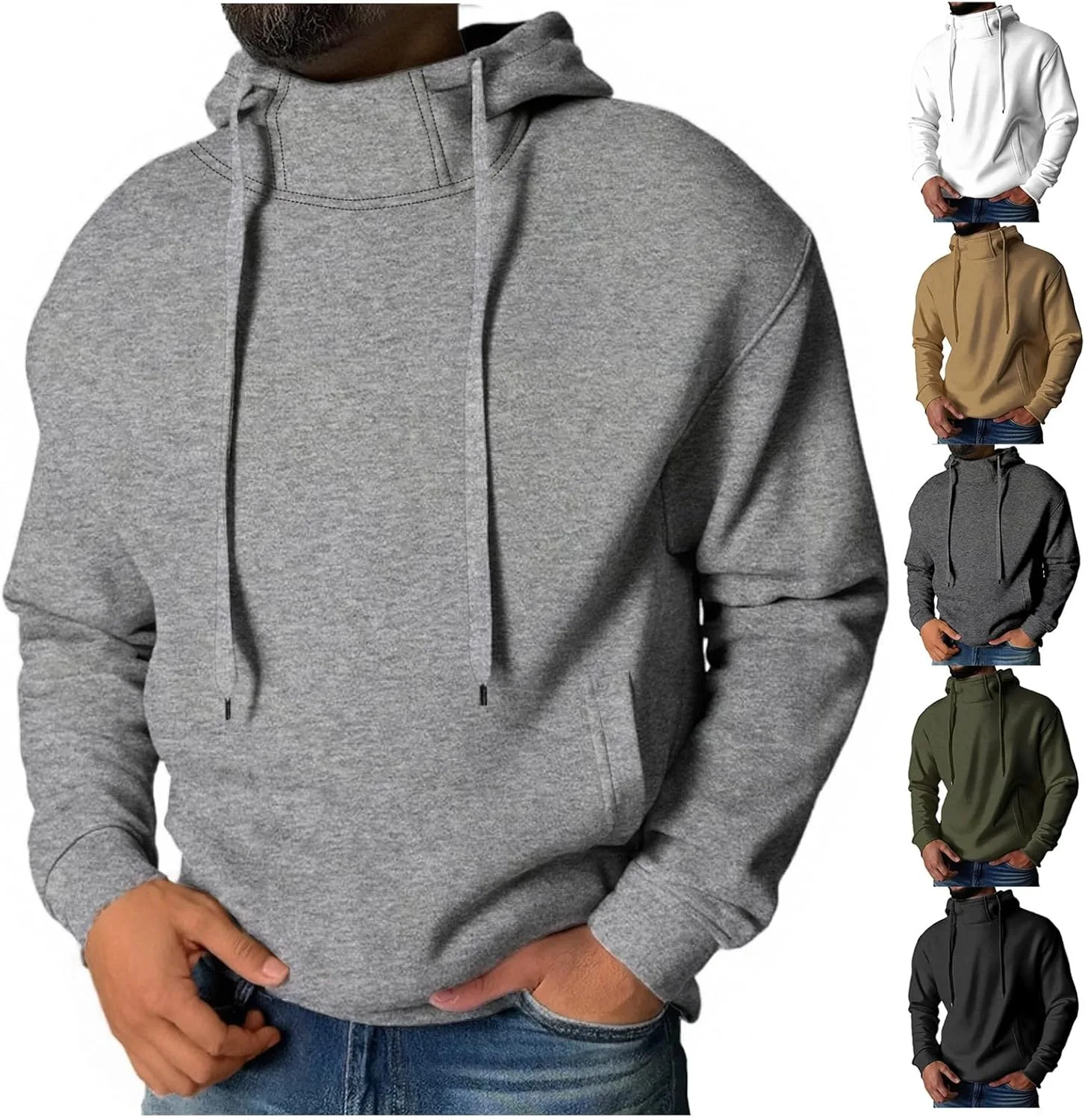 

Wankang толстовка с капюшоном и воротником-стойкой для мужчин, с карманом