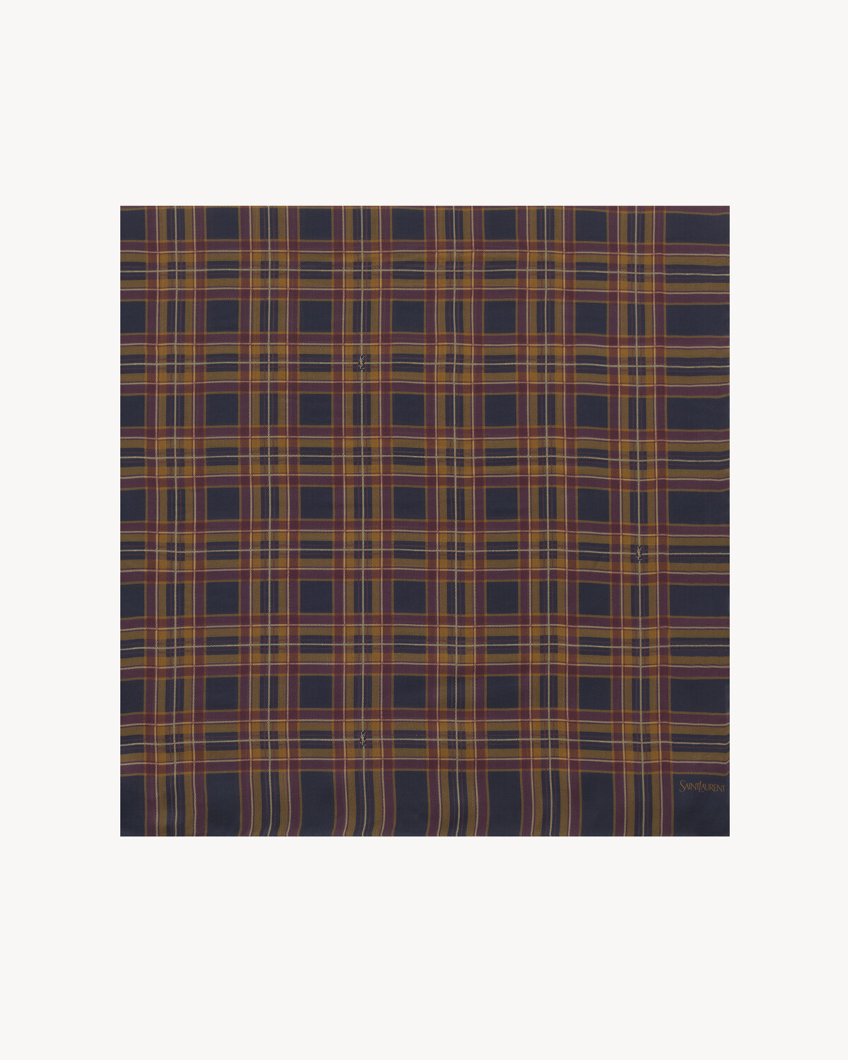 

Большой квадратный платок Cassandre из шелкового атласа в тартановую клетку Saint Laurent, синий