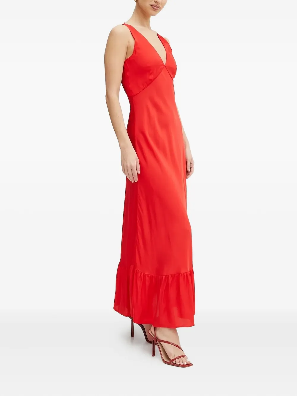 

Платье макси с глубоким вырезом и оборками Twinset, красный
