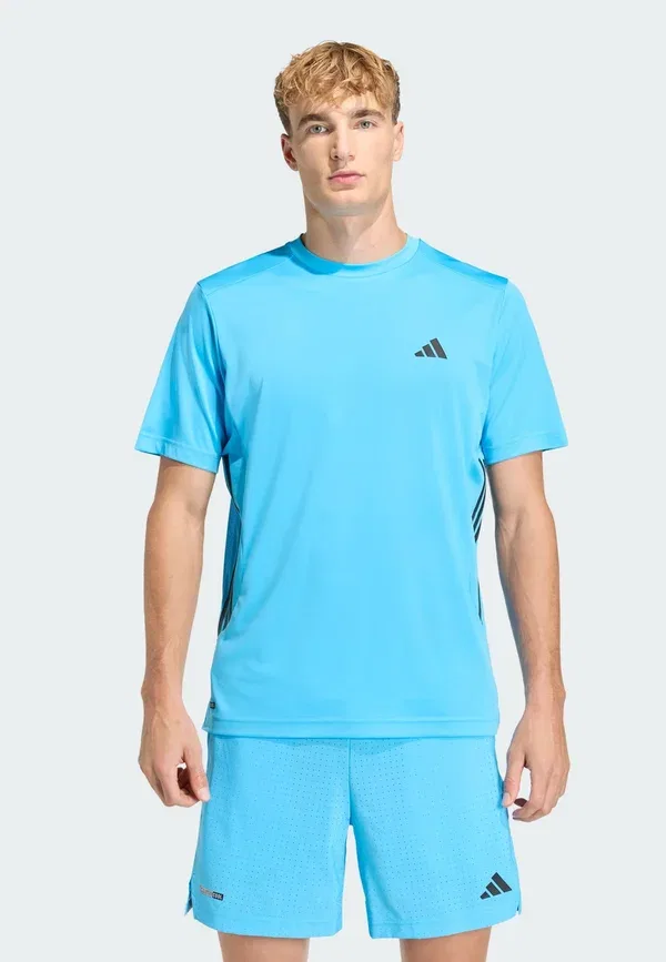 Футболка спортивная Adidas Performance Tech Essentials Workout 3 Stripes, цвет яркий аквамарин