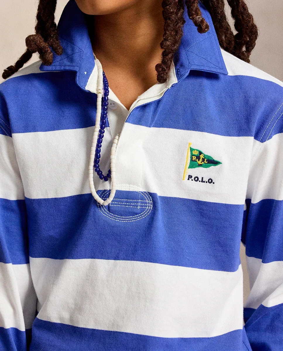 Детская регбийная футболка из хлопка Polo Ralph Lauren, синий/белый — фото 2