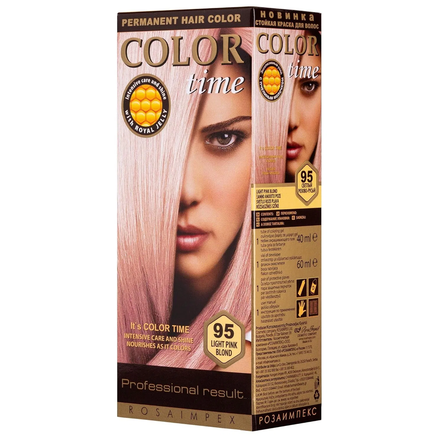 Стойкая краска для волос Color Time с маточным молочком 100 мл Color Time, 95 Light Pink Blonde