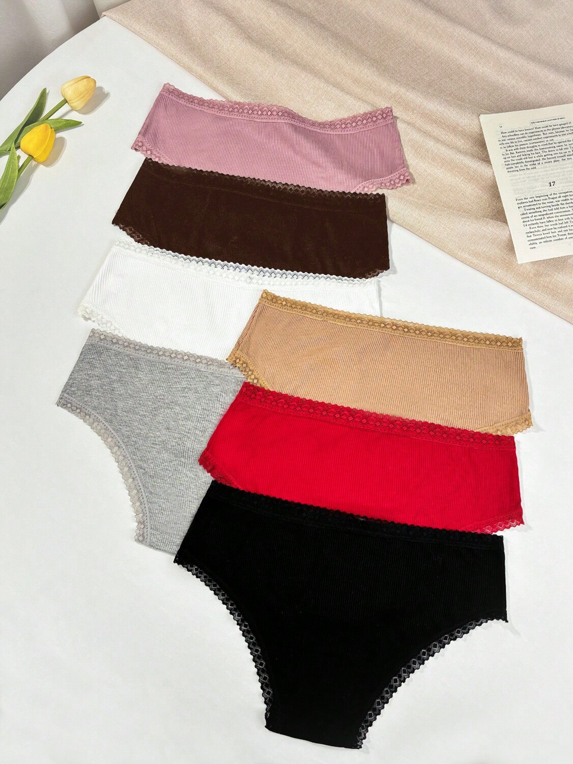 

Shein Underwear&Sleepwear Basics Женские кружевные трусики треугольной формы, однотонные, 7 шт/компл Shein, мультиколор