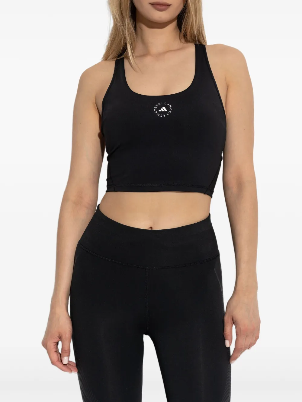 Топ со спиной-борцовкой и принтом логотипа Adidas by Stella McCartney, черный — фото 3