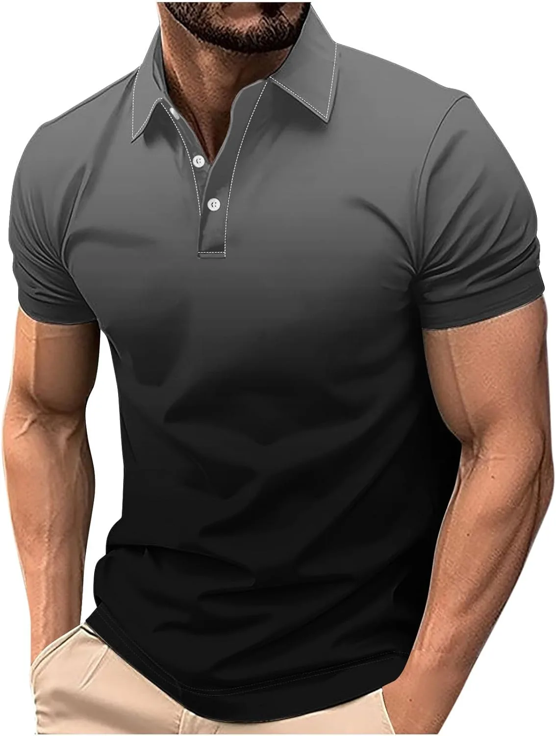 

Мужская рубашка поло с градиентом Casual, короткий рукав QUNPIU