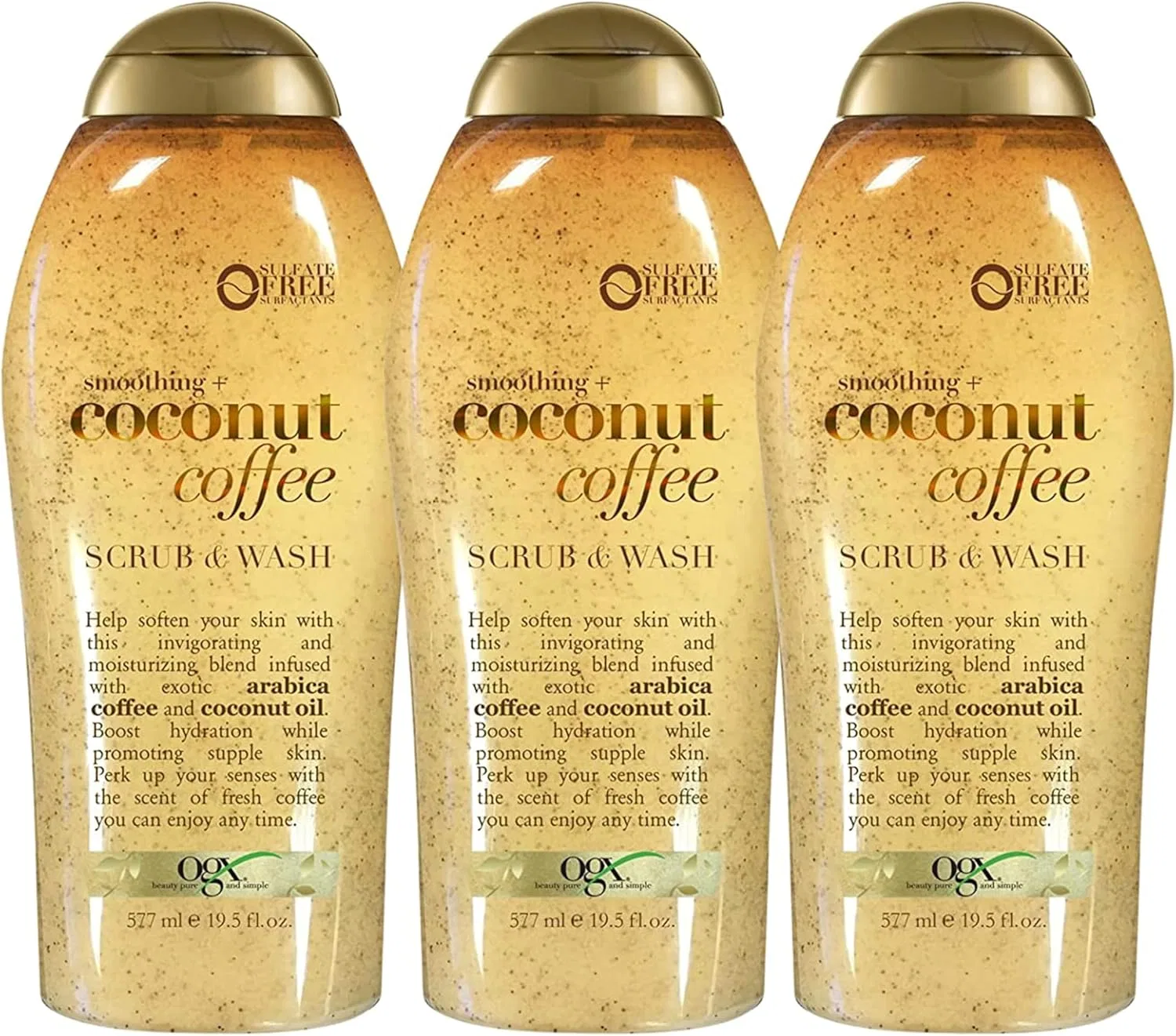 Скраб для тела OGX Smoothing Coconut Coffee 19.5 fl oz 3 шт
