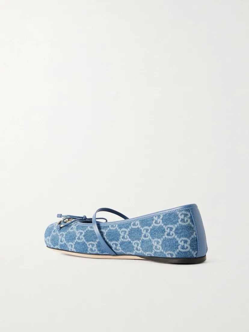 Балетки Horsebit из денима с кожаной отделкой GUCCI, синий — фото 3