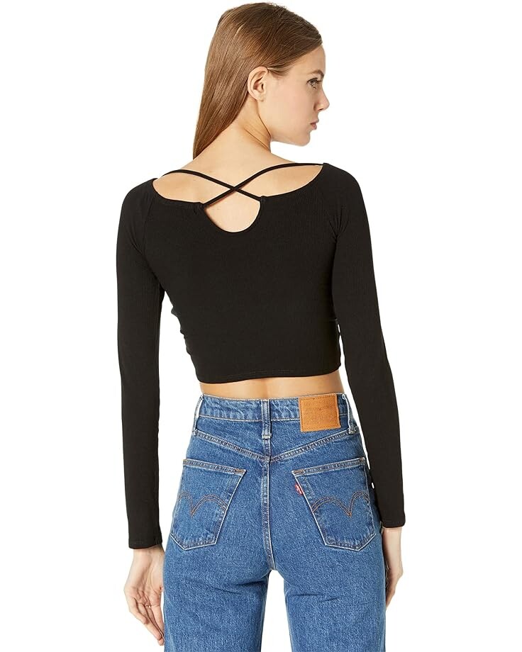 

Топ Madden Girl Cinched Front Cropped Long Sleeve Top, черный